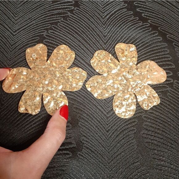 Zara Nwot Goldtone Floral Maxi Statement Earrings - Picture 7 of 12